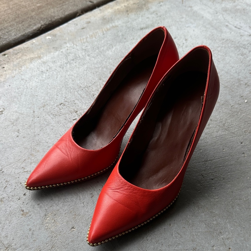Coach Red Leather Studded Heels